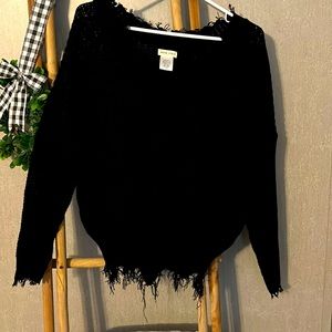 V-neck sweater with fringe at hems by Main Strip. Size S